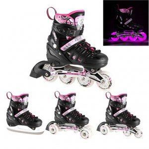 Αυξομειούμενα Roller NH 10905 ΣΕΤ 4 ΣΕ 1 INLINE SKATES NILS EXTREME Μαυρο/Ροζ LED-Large(39-42) - σε 12 άτοκες δόσεις